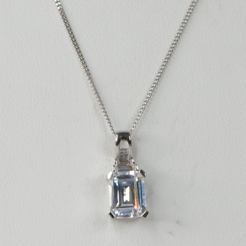 Sterling Silver CZ Square Stone Pendant and Chain